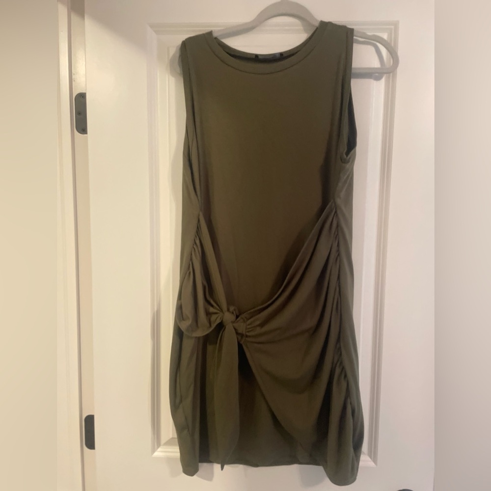 Olive Green Sleeveless Dress with Knot Detail